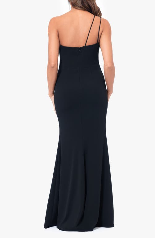 Shop Xscape Evenings One-shoulder Scuba Crepe Gown In Black