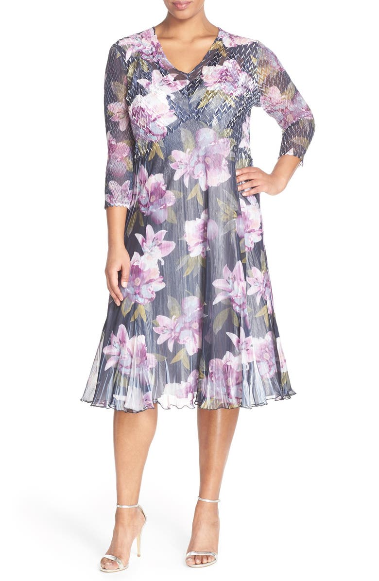 Komarov Floral Print Chiffon V-Neck Dress (Plus Size) | Nordstrom