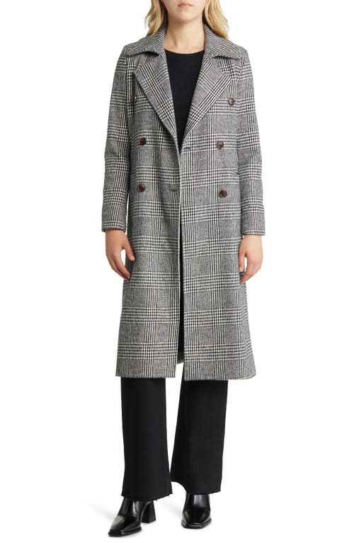 halogen(r) Tailored Double Breasted Long Coat in Black-White Houndstooth