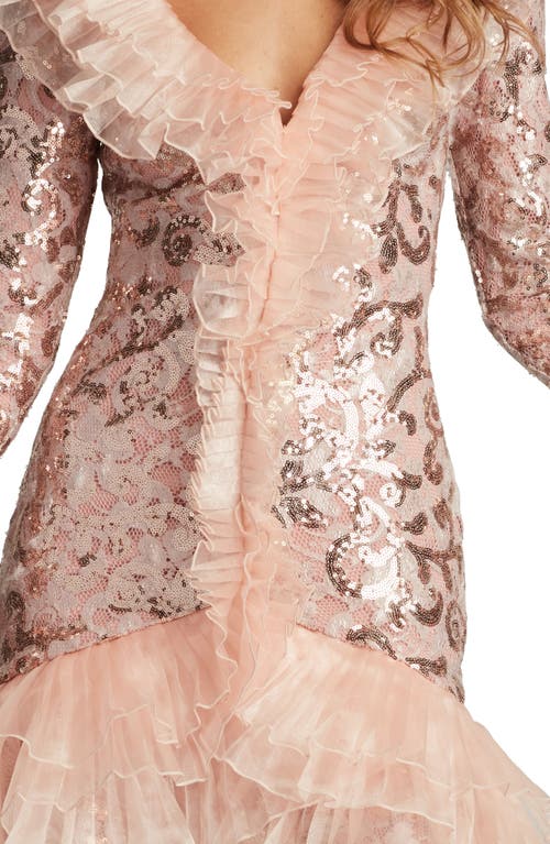 Sho By Tadashi Shoji Sequin Ruffle Long Sleeve Cocktail Dress In Blush/pink