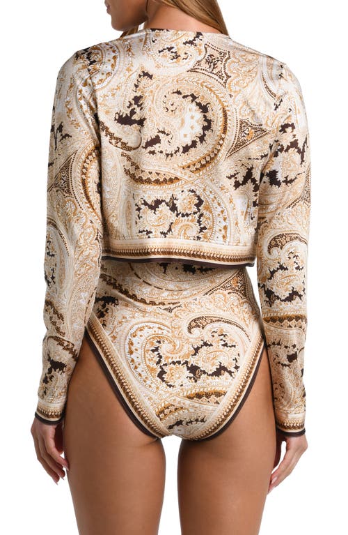 Shop L Agence L'agence Adaline Paisley Swim Cardigan In Chocolate