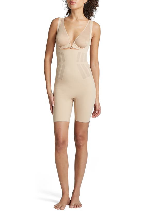 Shop Commando Luxe Control High Waist Open Bust Bodysuit In Beige