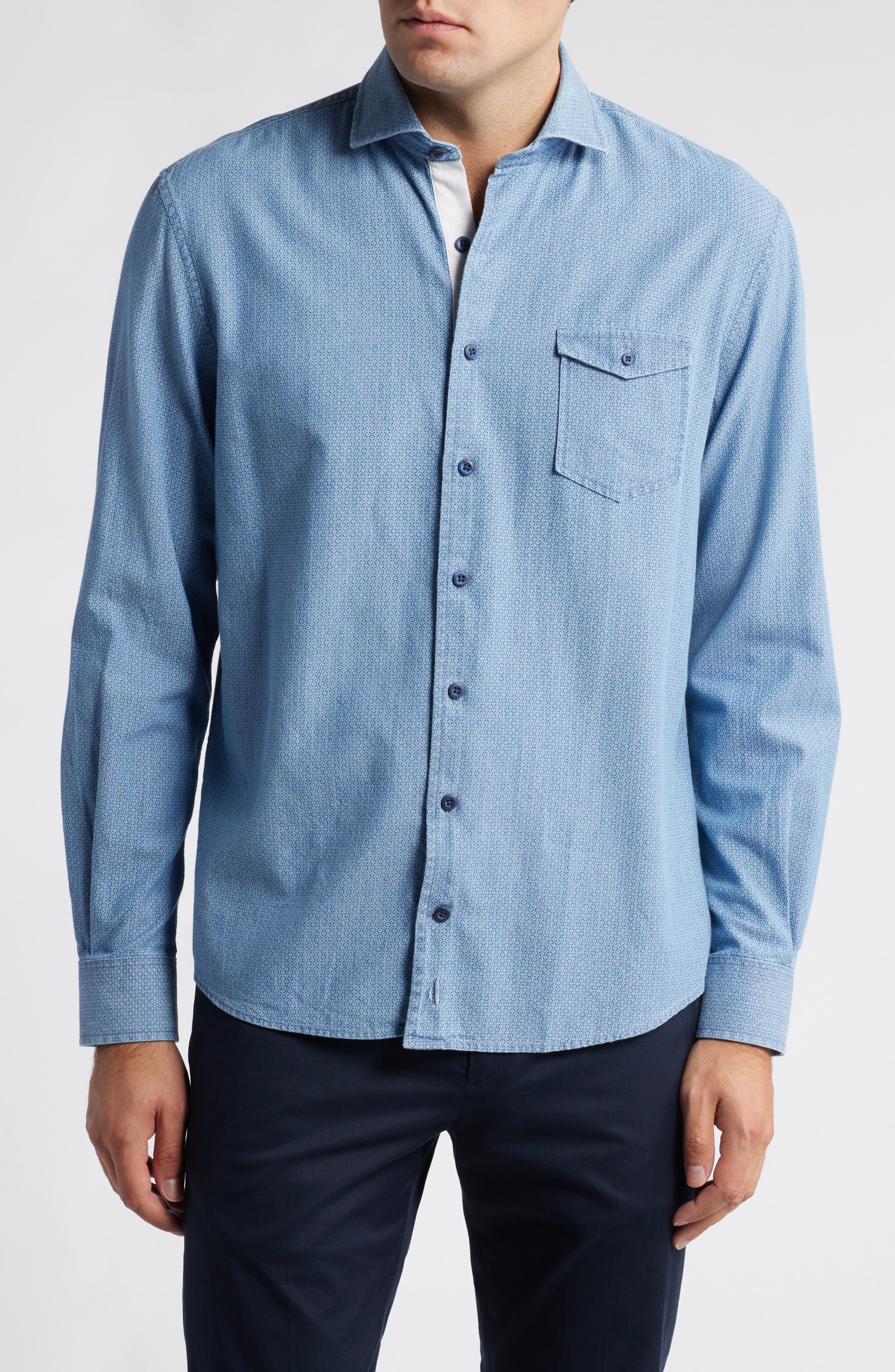 johnnie-O Hancock Cotton Button-Up Shirt in Wake 