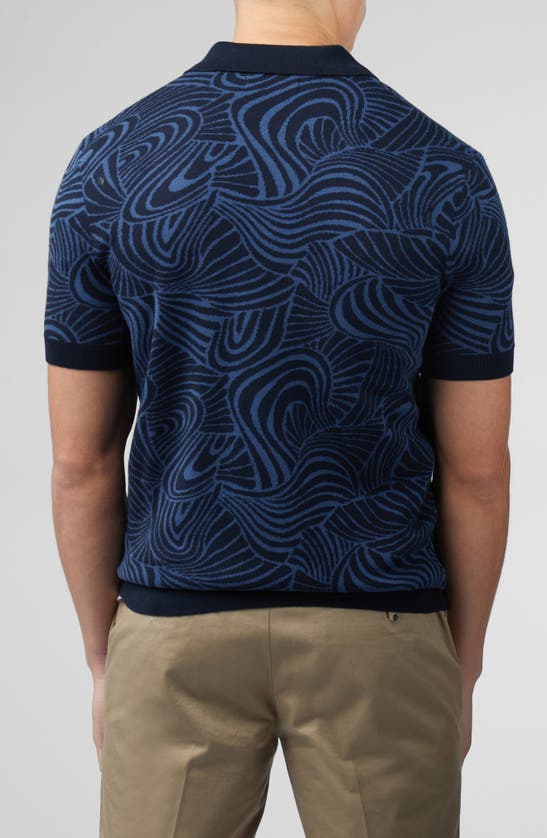 Shop Ben Sherman Swirl Jacquard Short Sleeve Knit Button-up Shirt In Dark Navy