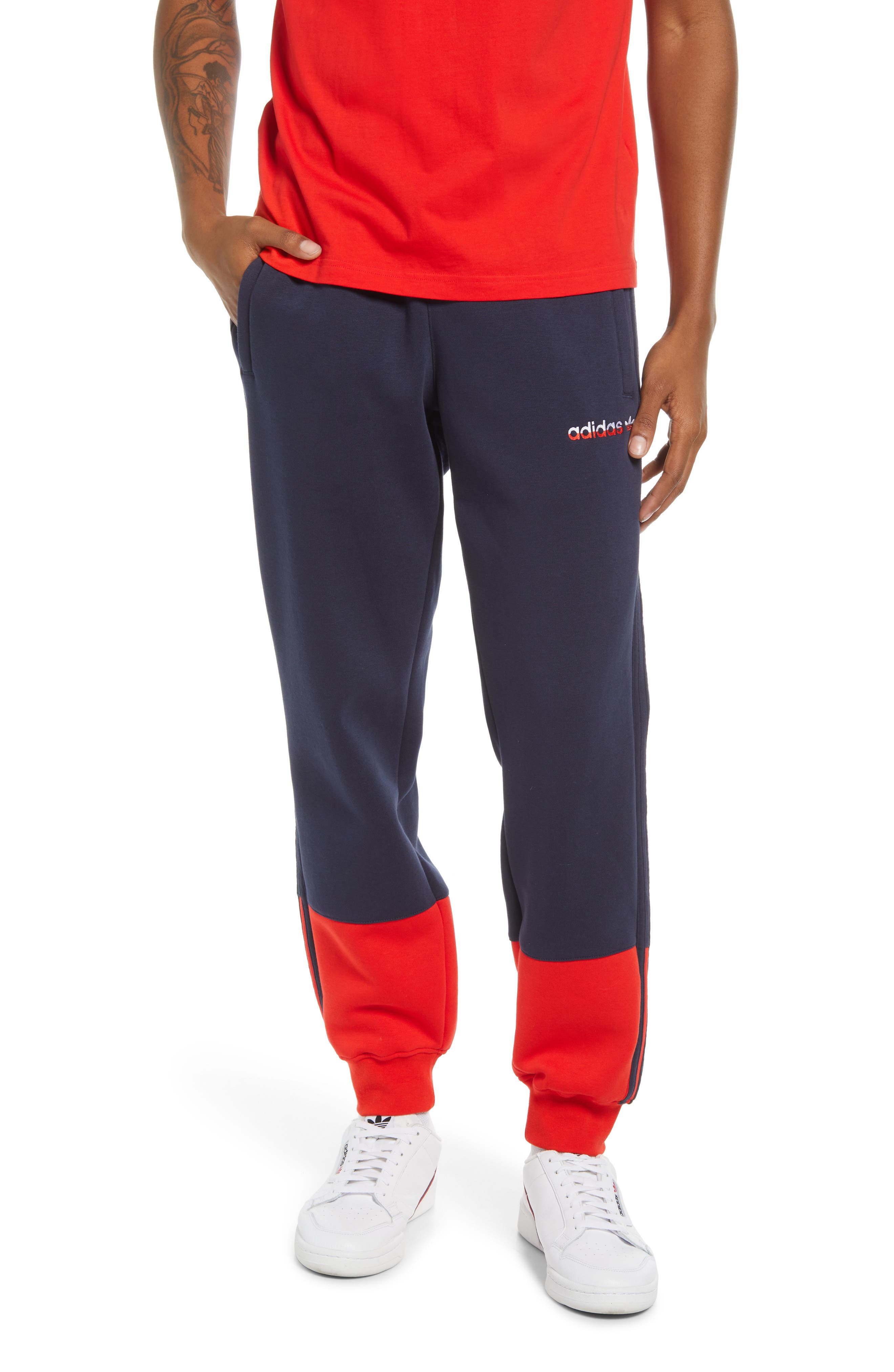 Adidas Originals 3 Stripe Split Track Pants In Legend Ink/ Red | ModeSens