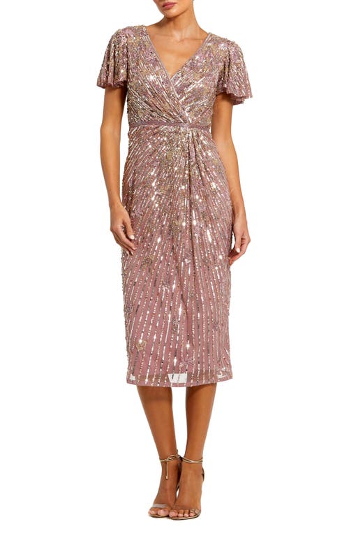 Mac Duggal Sequin Floral Flutter Sleeve Sheath Dress at Nordstrom,