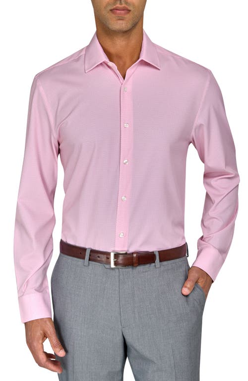 W.R.K Slim Fit Broken Stripe Print Recycled Performance Stretch Dress Shirt in White/Pink 