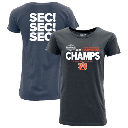Women's Blue 84 Navy Auburn Tigers 2024 SEC Men's Basketball Conference Tournament Conference Locker Room T-Shirt in Gray