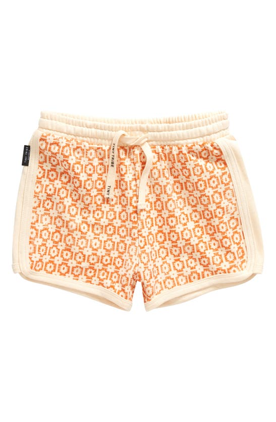 Shop Tiny Tribe Kids' Floral Cotton Drawstring Shorts In Orange