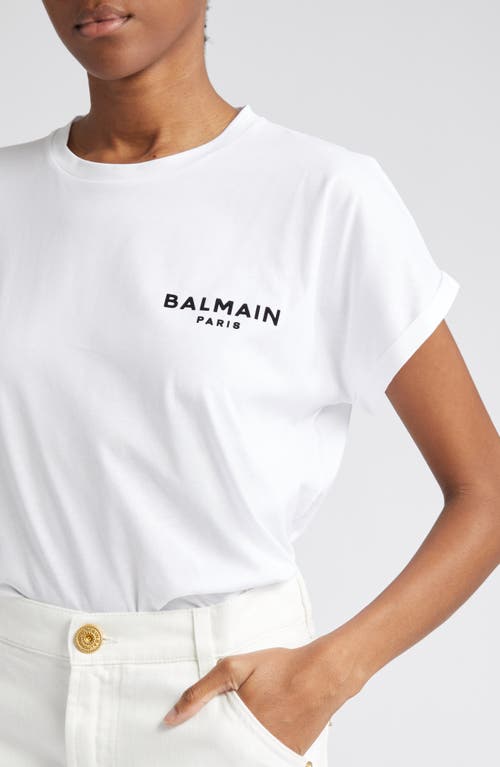 Shop Balmain Flocked Logo Cotton Graphic T-shirt In Gab White/black