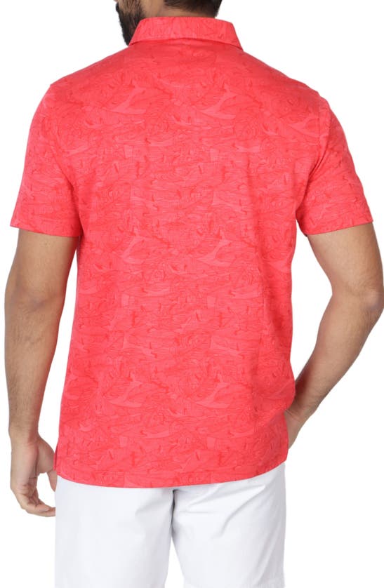 Shop Tailorbyrd Tonal Floral Print Micro Piqué Polo In Coral