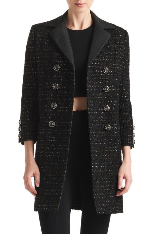 St. John Collection Double Breasted Three Quarter Sleeve Tweed Jacket in Black Multi