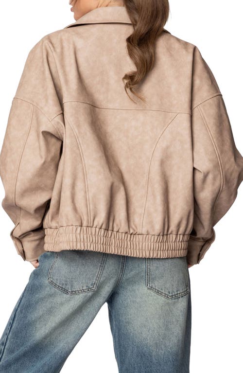 Edikted Mori Oversize Faux Leather Jacket In Beige