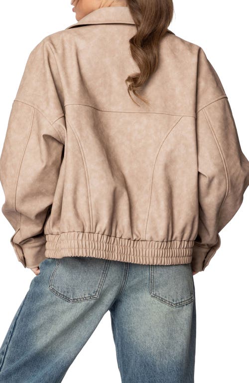 Shop Edikted Mori Oversize Faux Leather Jacket In Beige