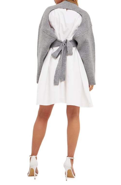 Shop English Factory Sweater With Poplin Minidress In Heather Grey/white