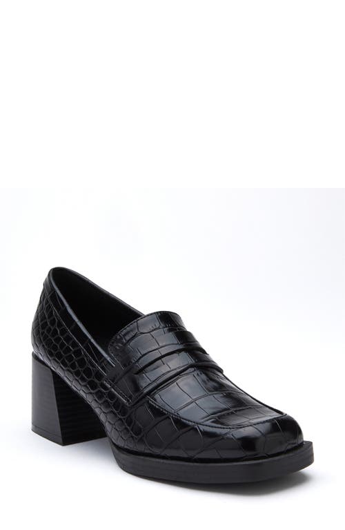 Coconuts by Matisse Pace Croc Embossed Penny Loafer in Black Croc