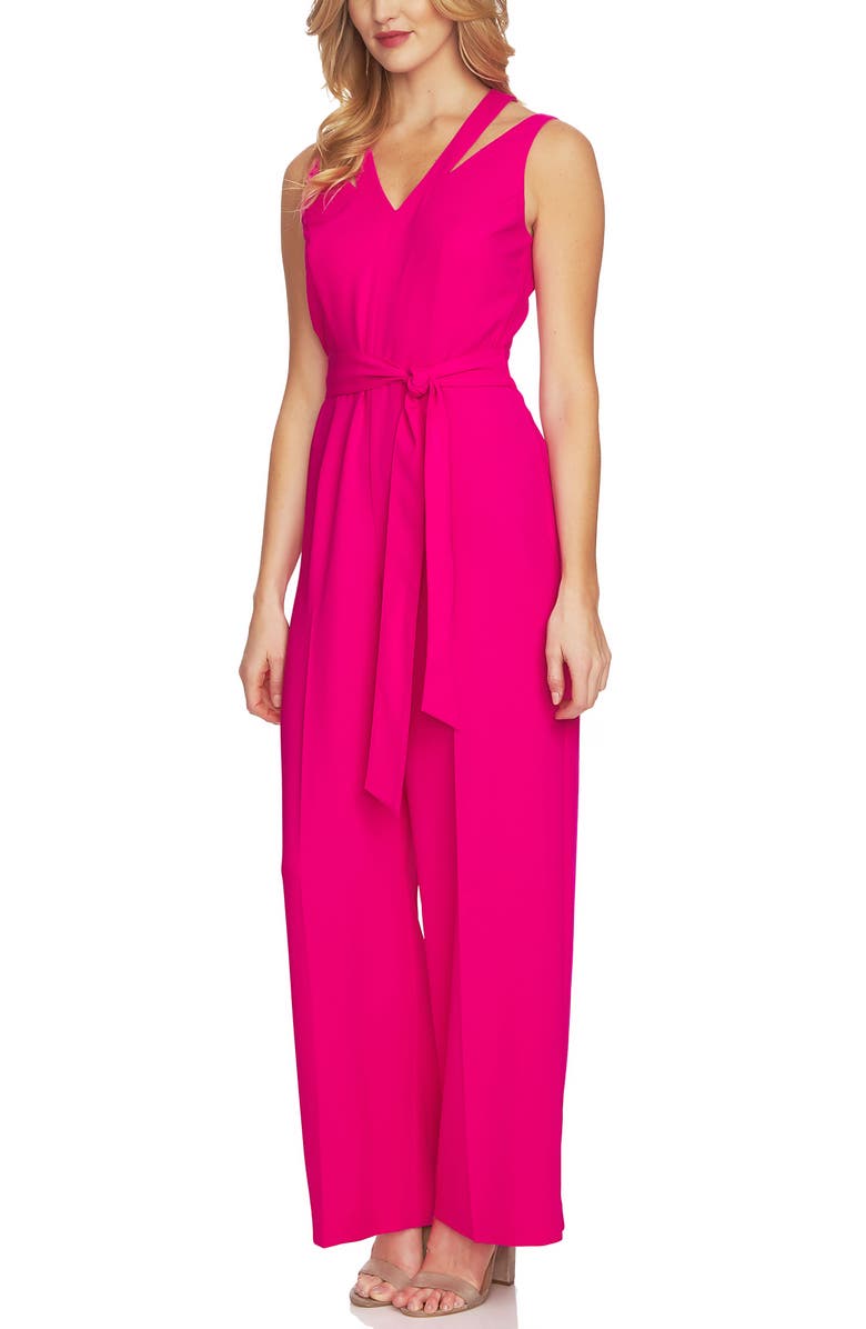 Hot Pink Jumpsuit for Summer Wedding Guest with Belt and Wide-Leg Pants by CECE