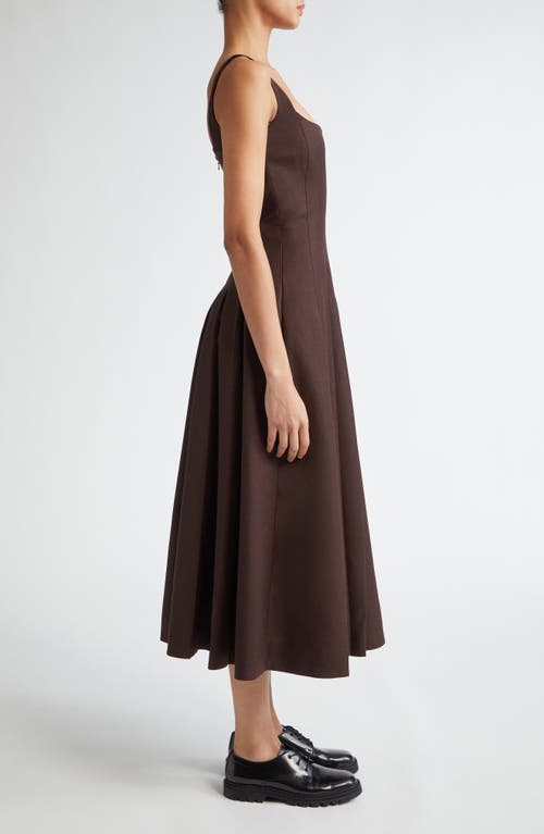 Shop Emilia Wickstead Odulia Pleated Square Neck Wool Dress In Hickory Brown