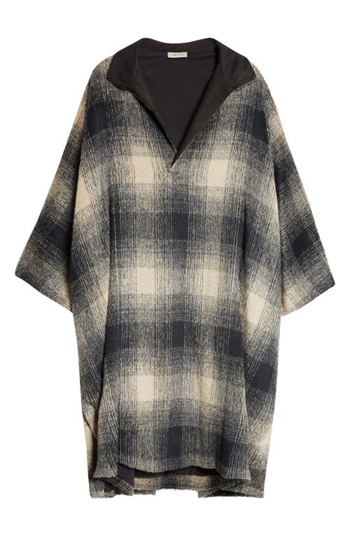 Fear Of God Plaid Leather Collar Poncho Pullover In Black/cream