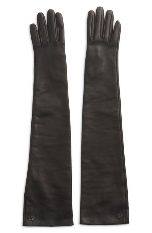 Shop Valentino Garavani Vlogo Long Leather Gloves In Wqx Nero/black Ruthenio