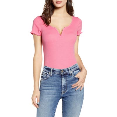 Wildfox Madison Rib Bodysuit, Pink