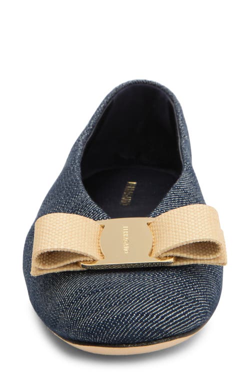 Shop Ferragamo Vanna Bow Denim Ballet Flat