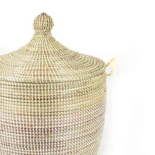 Shop Mbare Dou Lid Storage Basket Two-tone Medium Storage In Natural And White