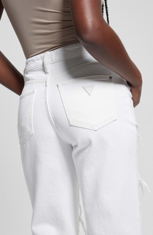 Shop Guess '90s Distressed High Waist Flare Jeans In Pure White