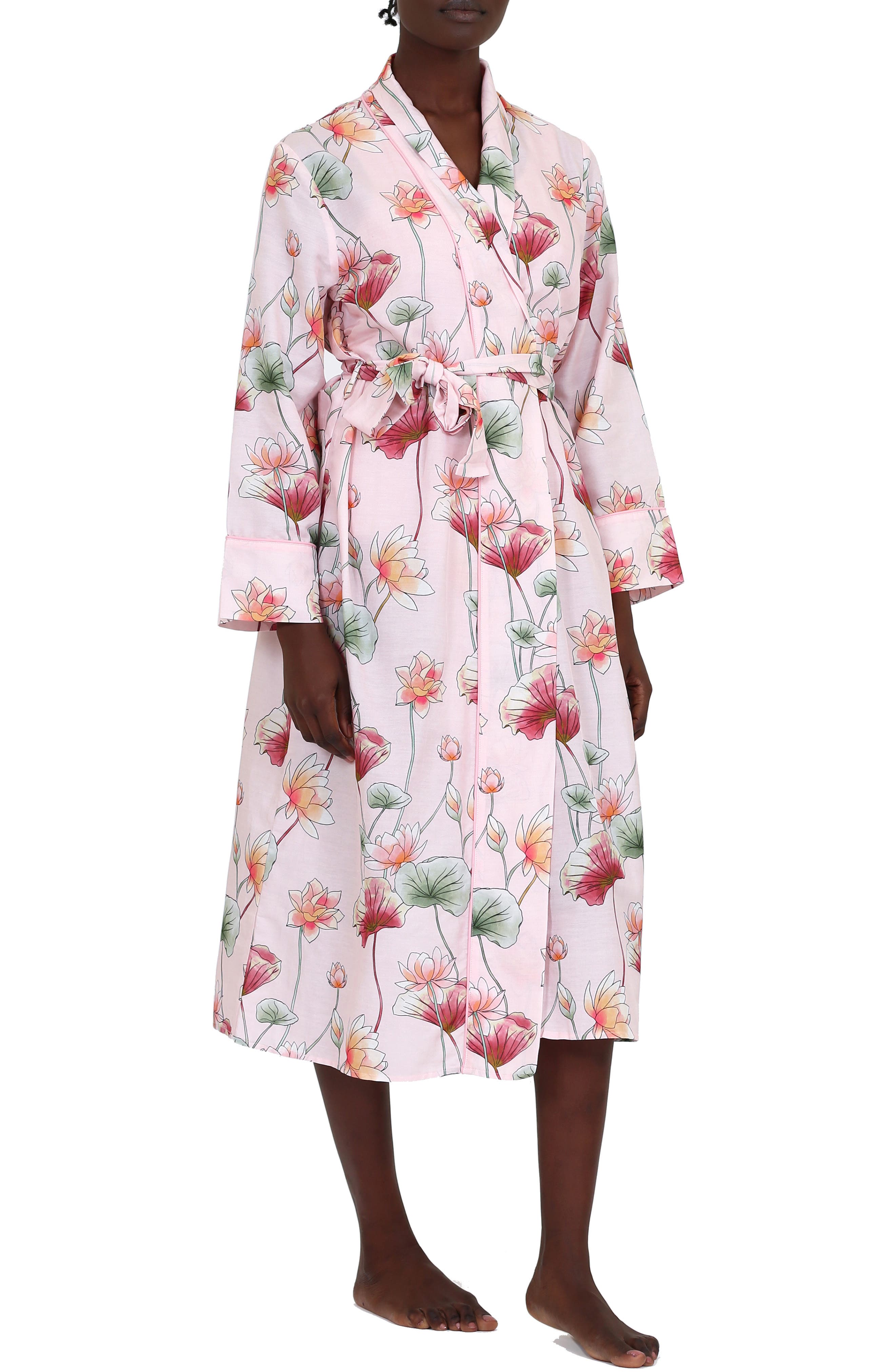 pink floral silk robe