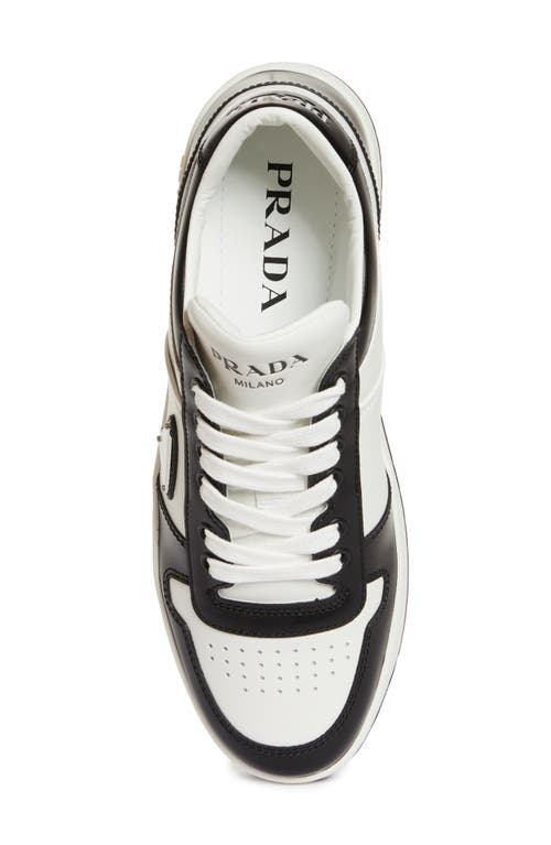 Prada Downtown Sneaker Aus Perforiertem Leder In Bianco/nero