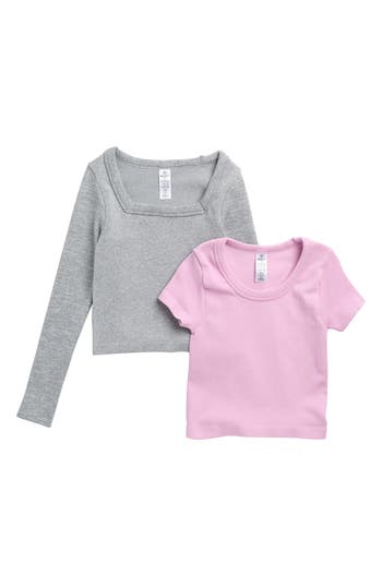 Shop 90 Degree By Reflex Kids' Assorted 2-pack Tops In Pink Lavender/heather Grey