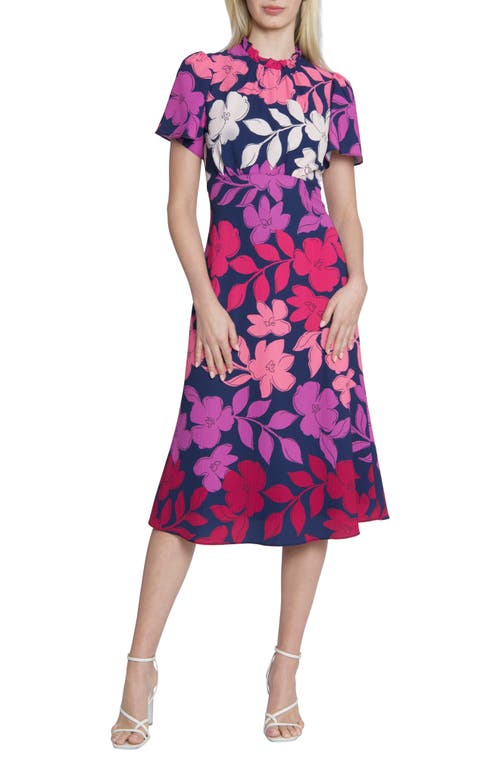 Maggy London Floral Print Midi Dress In Blue/purple