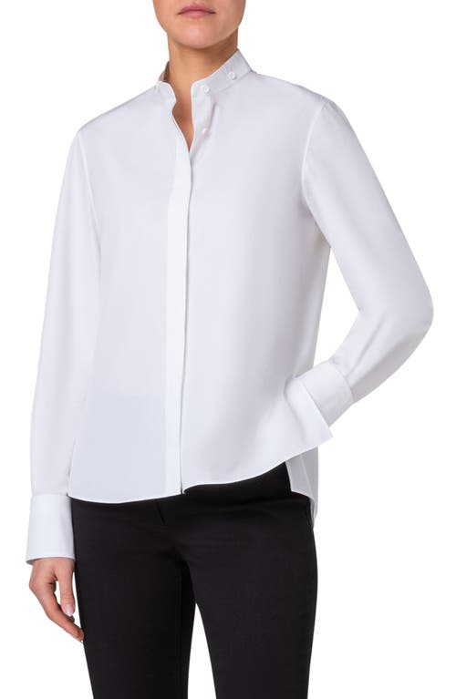 Shop Akris Punto Button-up Shirt With Detachable Rhinestone Stud Collar In Cream