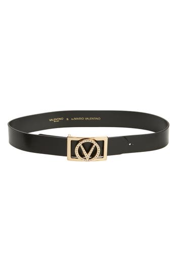 Valentino By Mario Valentino Dolly Logo Buckle Leather Belt In Black