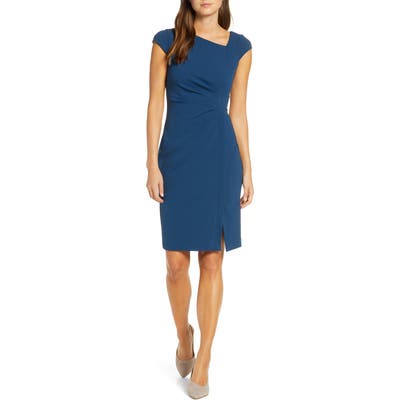 Vince Camuto Cap Sleeve Scuba Crepe Sheath Dress, Blue/green