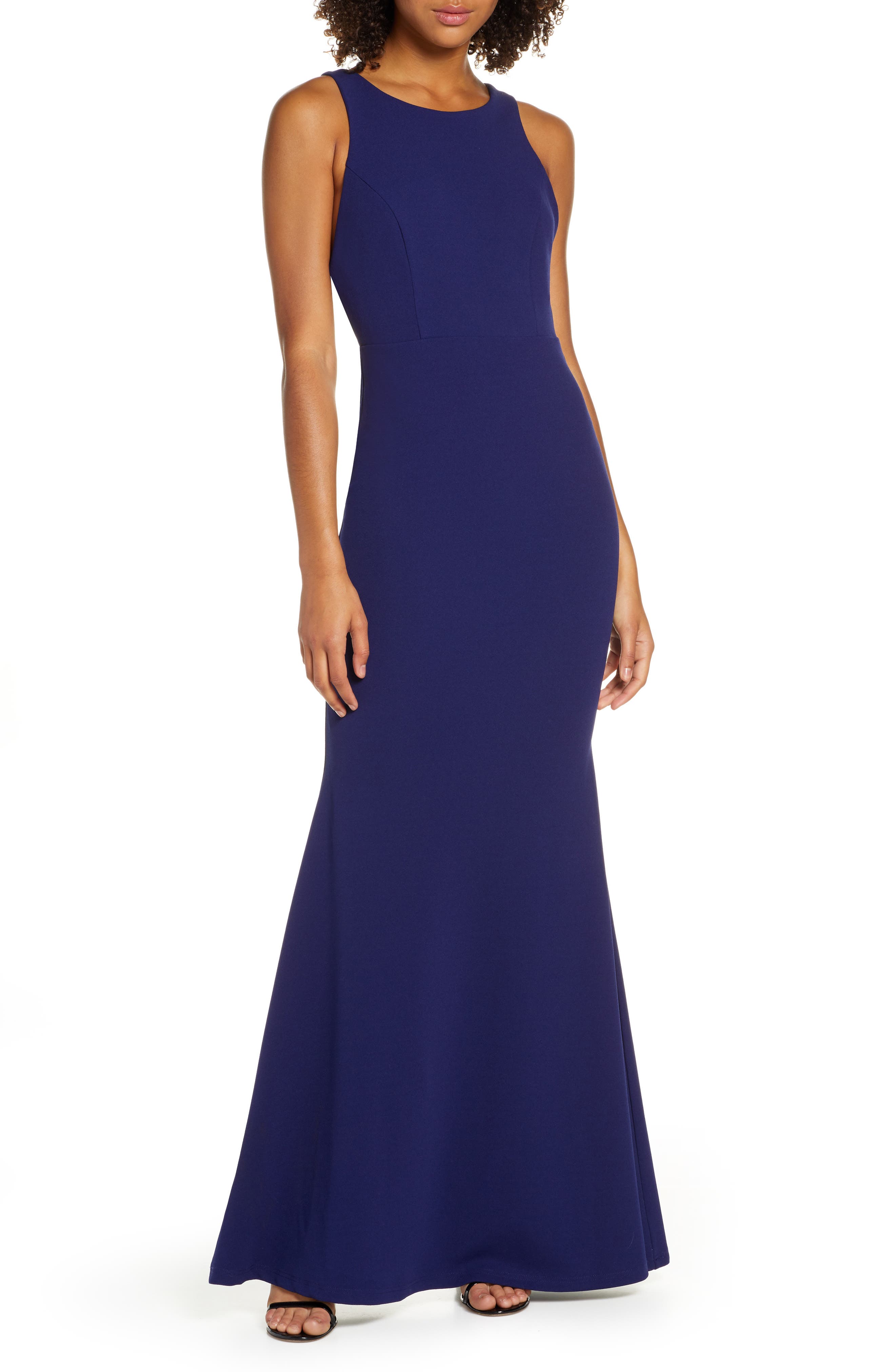 Lulus Strappy Back Crepe Mermaid Evening Gown, Blue