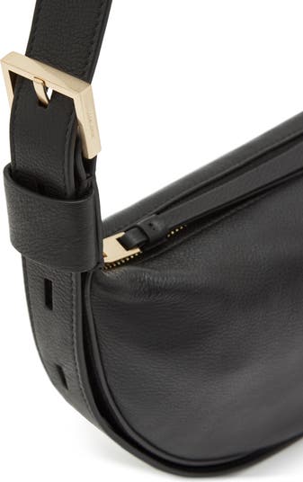 AllSaints Women's Half Moon Leather Crossbody Bag, Black