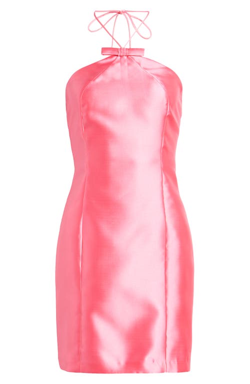 Skyla Sleeveless Satin Halter Dress in Hot Pink