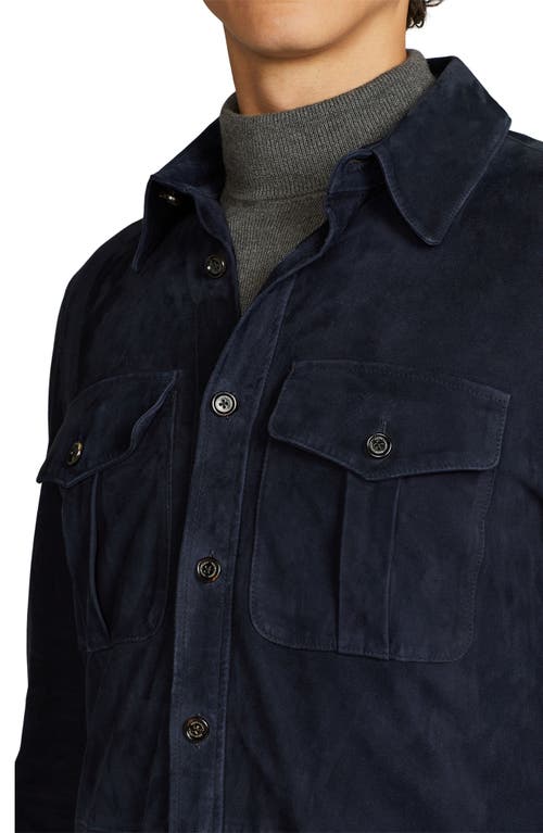 Shop Ralph Lauren Purple Label Barron Suede Shirt Jacket In Classic Chairman Navy