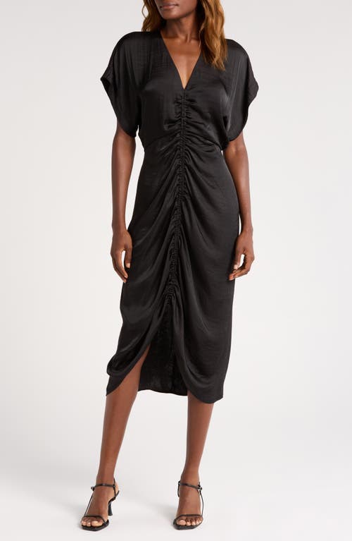 Shop Steve Madden Aimee Ruched Front Midi Dress In Black