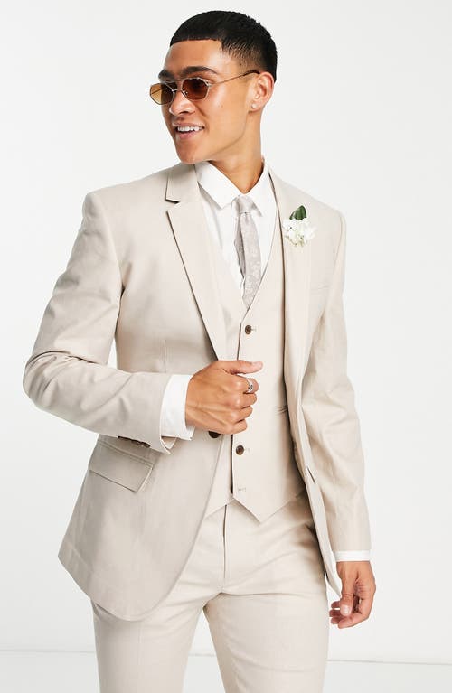 ASOS DESIGN Skinny Fit Linen Blend Suit Jacket in Beige