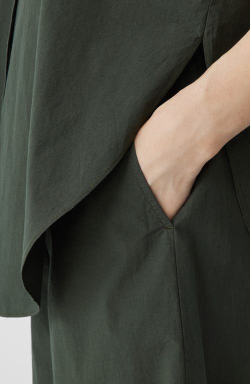 Eileen Fisher Washed Organic Cotton Poplin Band Collar Shirt In Seaweed