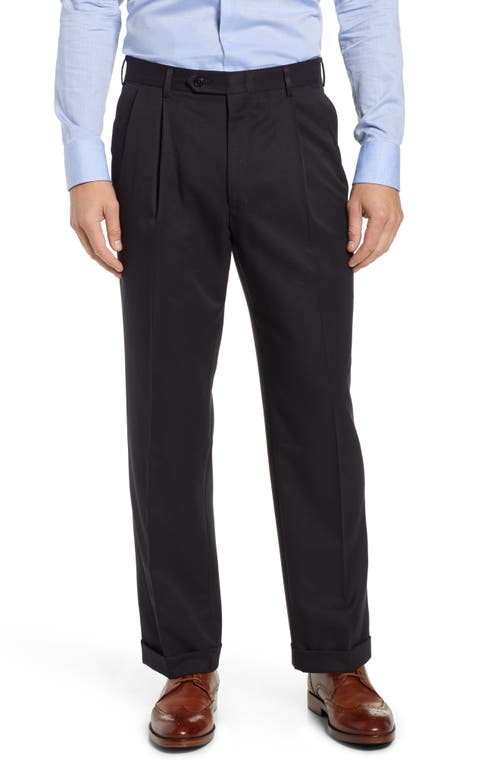 Classic Fit Pleated Microfiber Performance Dress Pants in Black