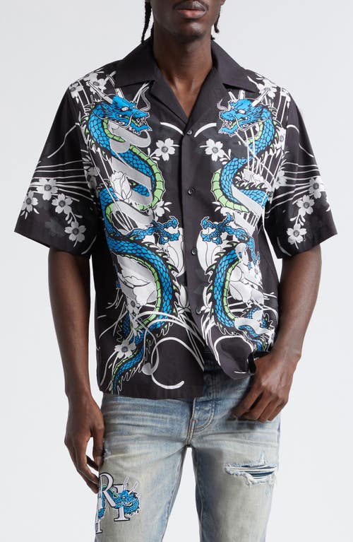 AMIRI Dragon Cotton Bowling Shirt Black at Nordstrom,