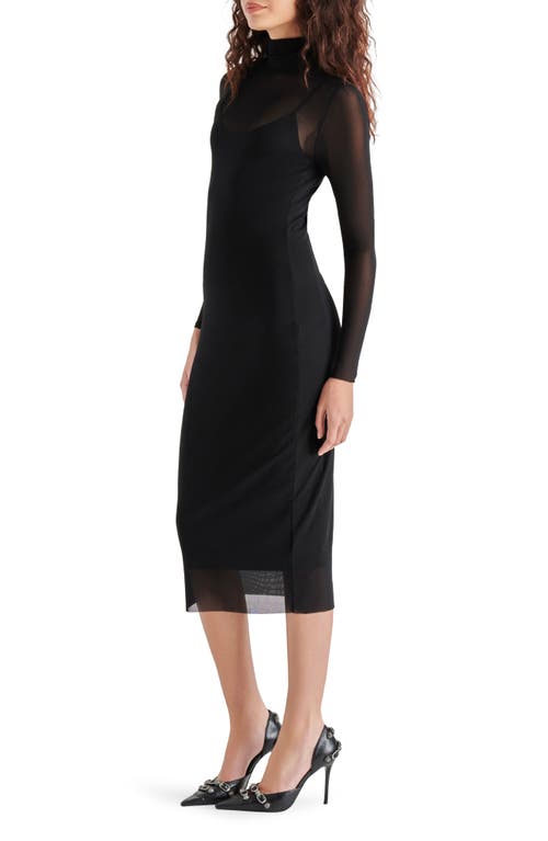 Shop Steve Madden Vivienne Long Sleeve Mesh Midi Dress In Black