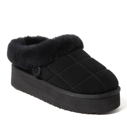 Dearfoams Fireside By Women's Bendigo Genuine Shearling Quilted Platform Clog In Black