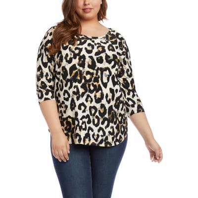 Plus Size Karen Kane Leopard Print Top, Brown