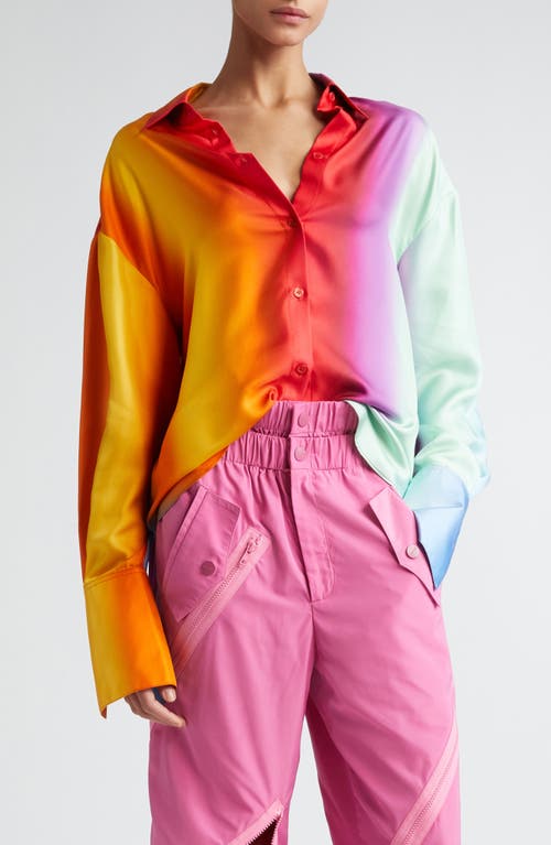 MONSE Rainbow Blur Cowl Back Silk Shirt Yellow Multi at Nordstrom,