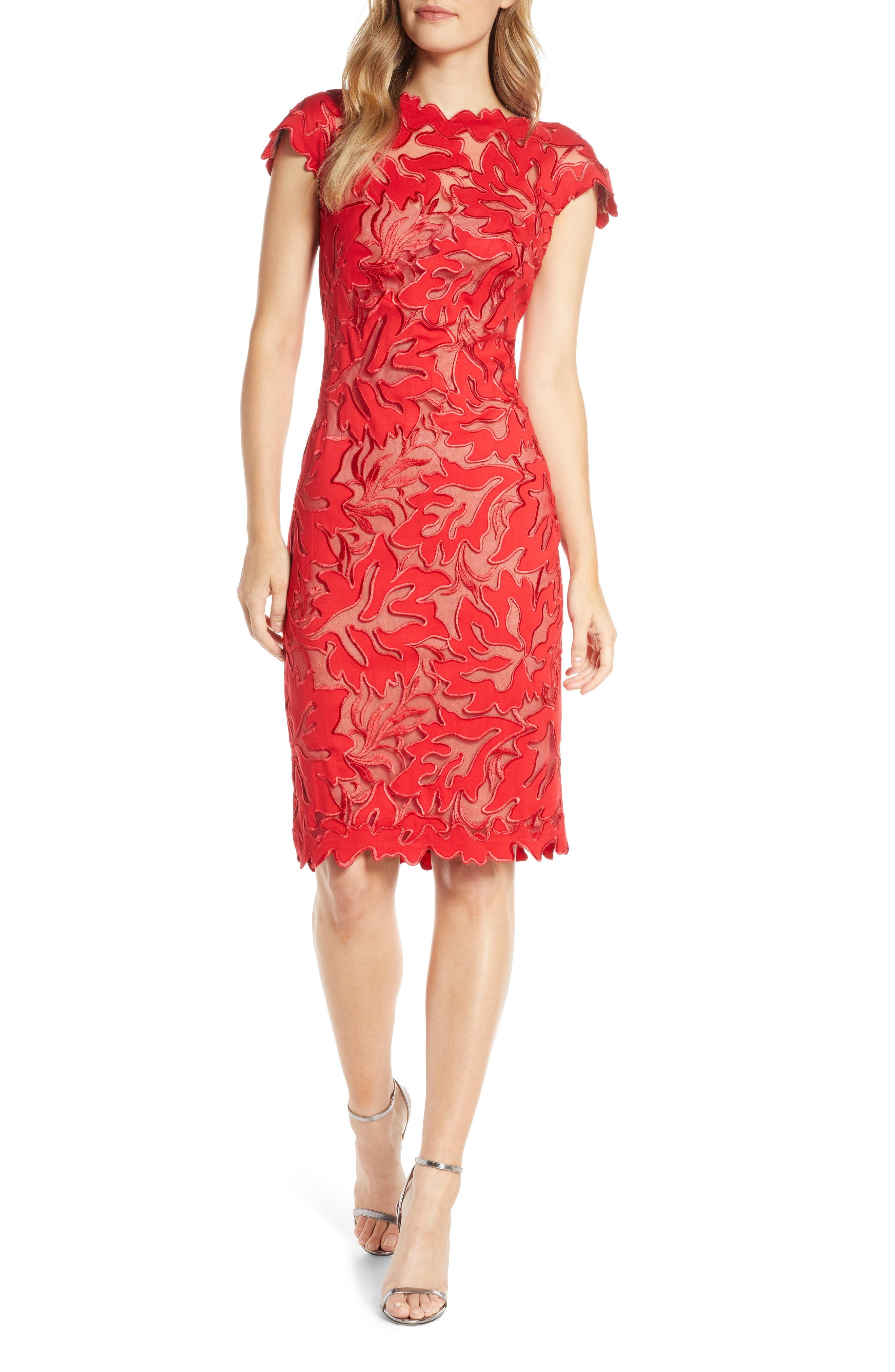 tadashi shoji red lace dress