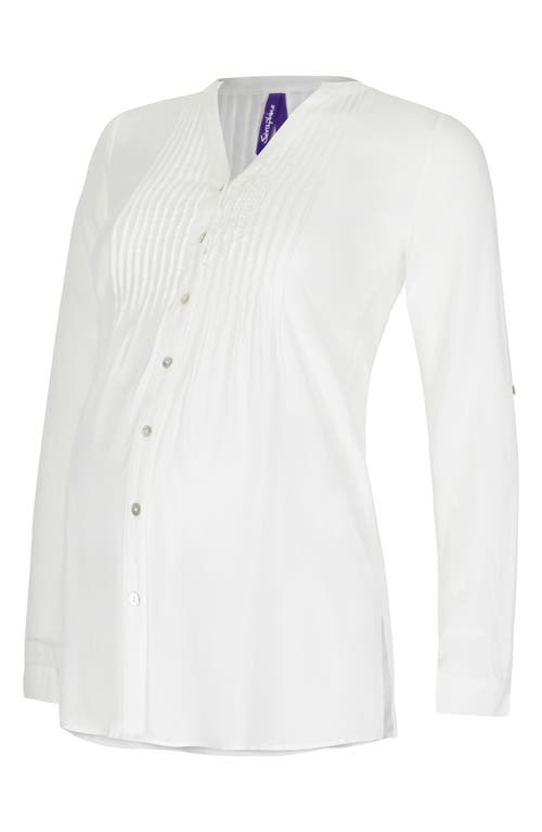 Shop Seraphine Plissé Button-up Maternity/nursing Shirt In Open White